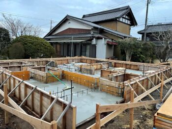 つくば市M様邸　新築工事　基礎工事　立ち上がり型枠組みをおこないました