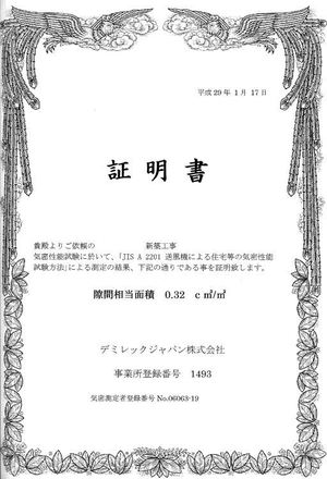 つくば市Ｍ様邸　気密測定結果が出ました